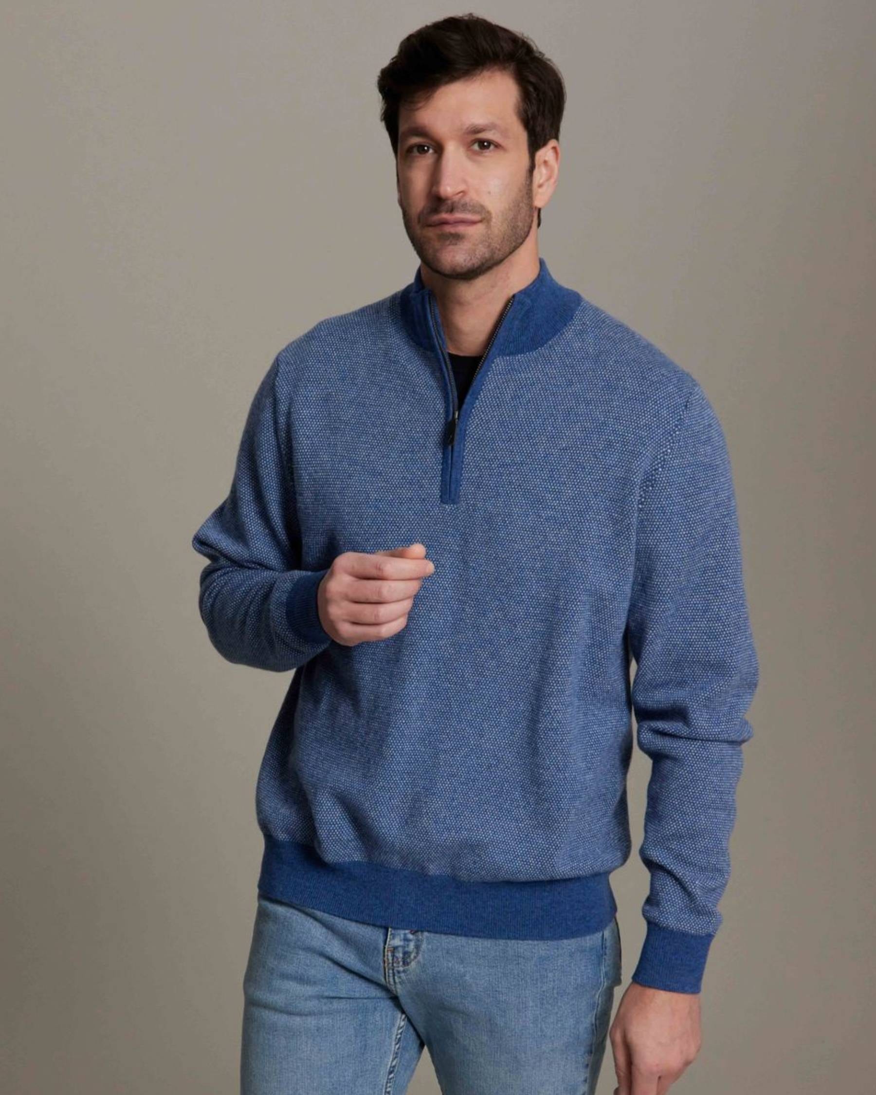 100% Cashmere Qtr Zip Mock Neck