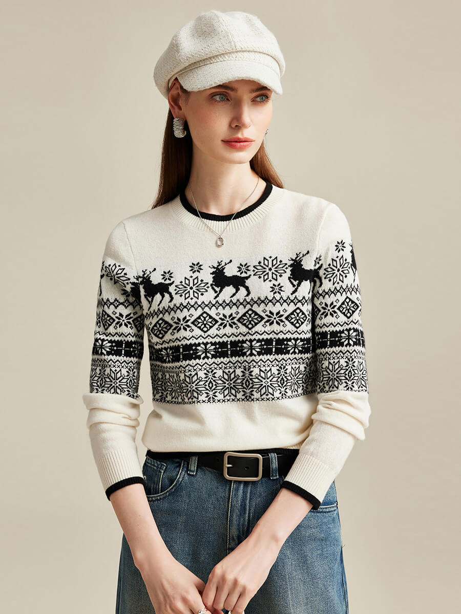 Women's Nordic Reindeer 100% Pure Cashmere Knit Sweater