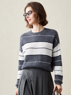 100% Cashmere Women's Striped Crewneck Sweater — Casual, Cozy & Customizable
