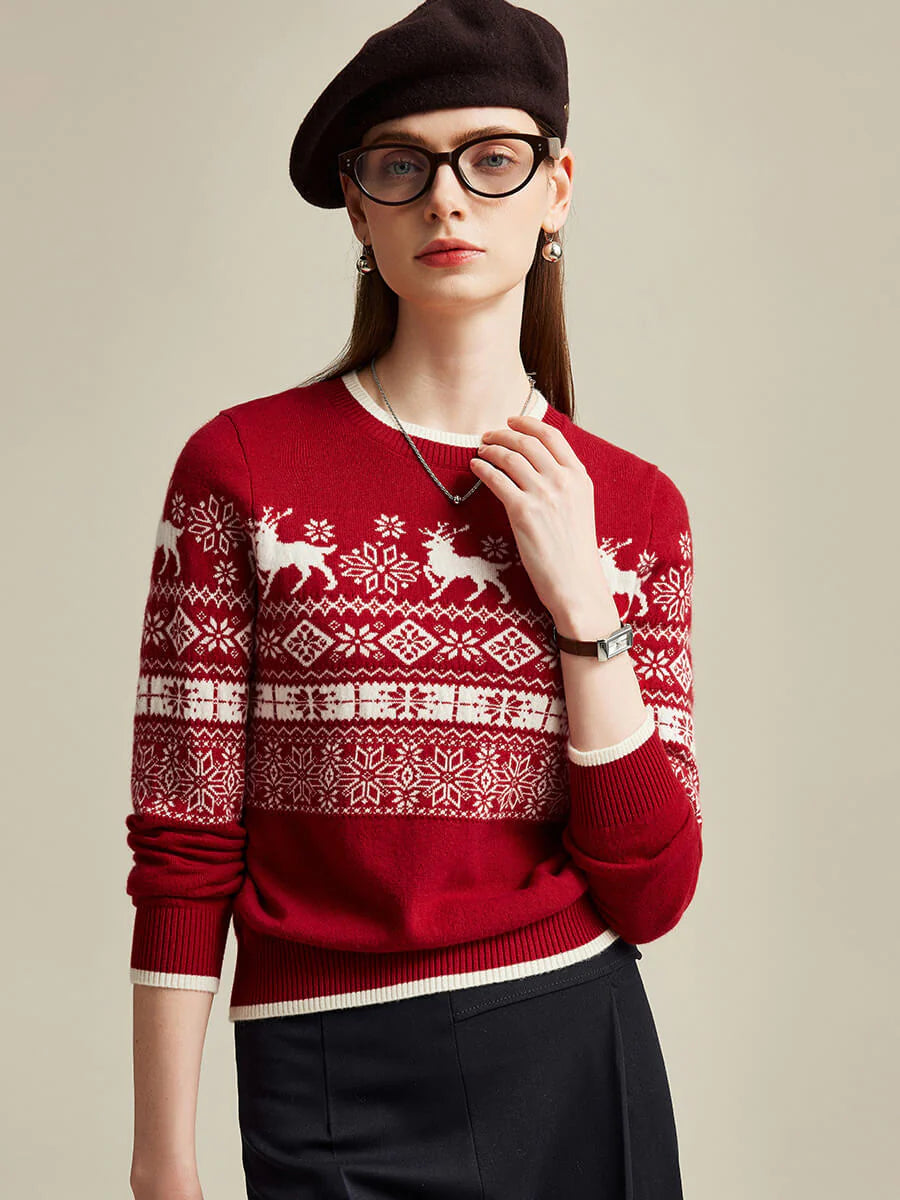 Women's Nordic Reindeer 100% Pure Cashmere Knit Sweater