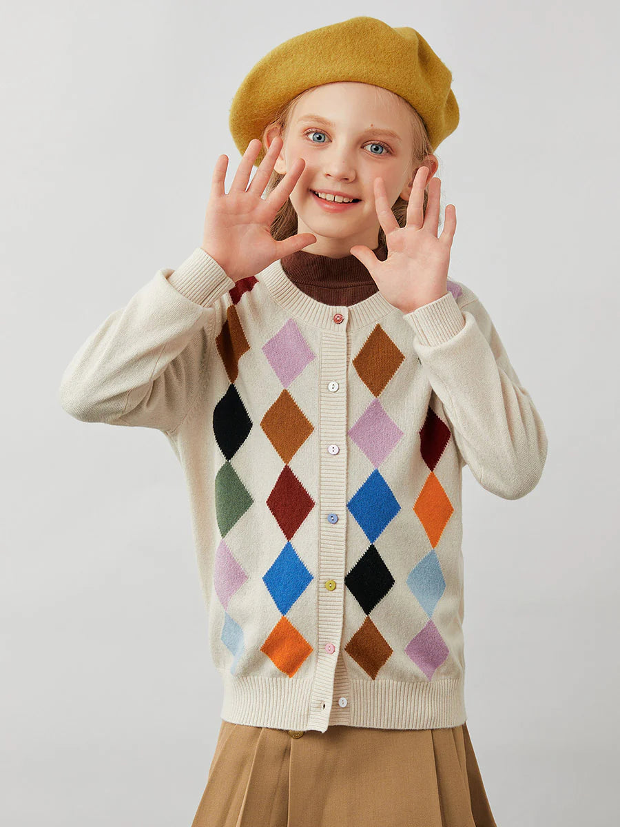 100% Cashmere Kids' Colorful Buttons Sweater