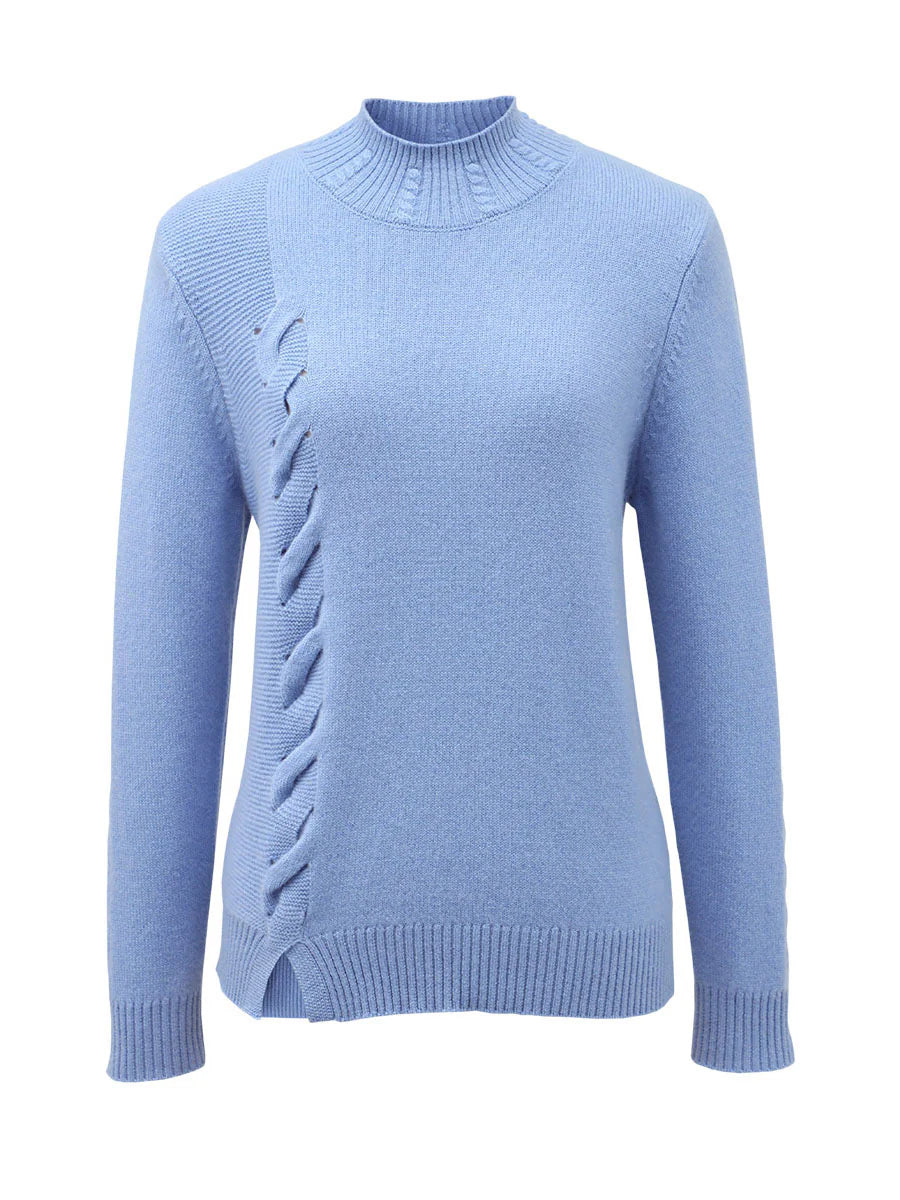 Women's Ribbed Cable Knit 100% Pure Cashmere Sweater - Custom Fit & Embroidery
