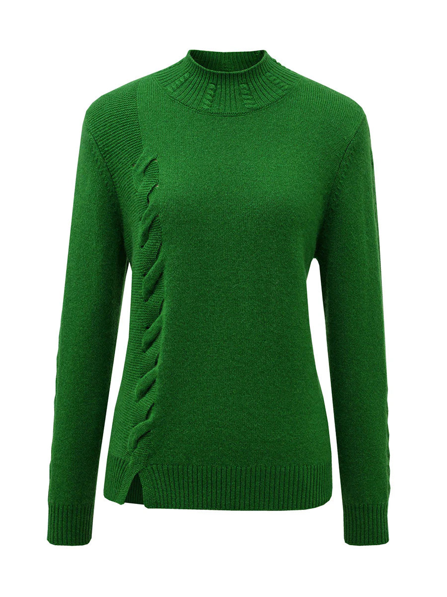 Women's Ribbed Cable Knit 100% Pure Cashmere Sweater - Custom Fit & Embroidery