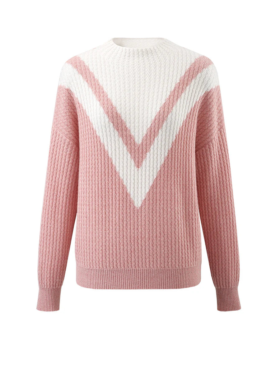 100% Cashmere Women's Mock Neck Sweater — Modern V-Pattern & Relaxed Fit