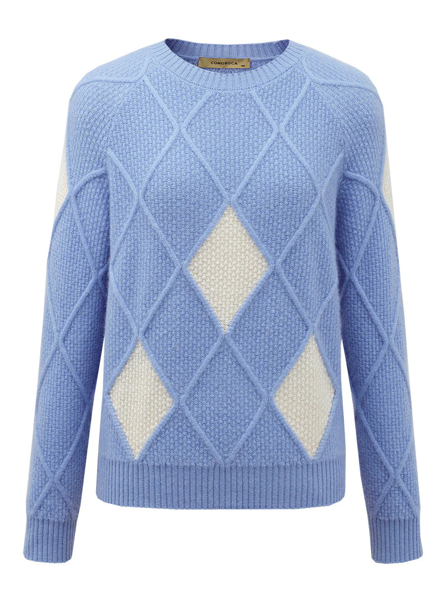 100% Cashmere Women's Sweater — Argyle Intarsia Pattern