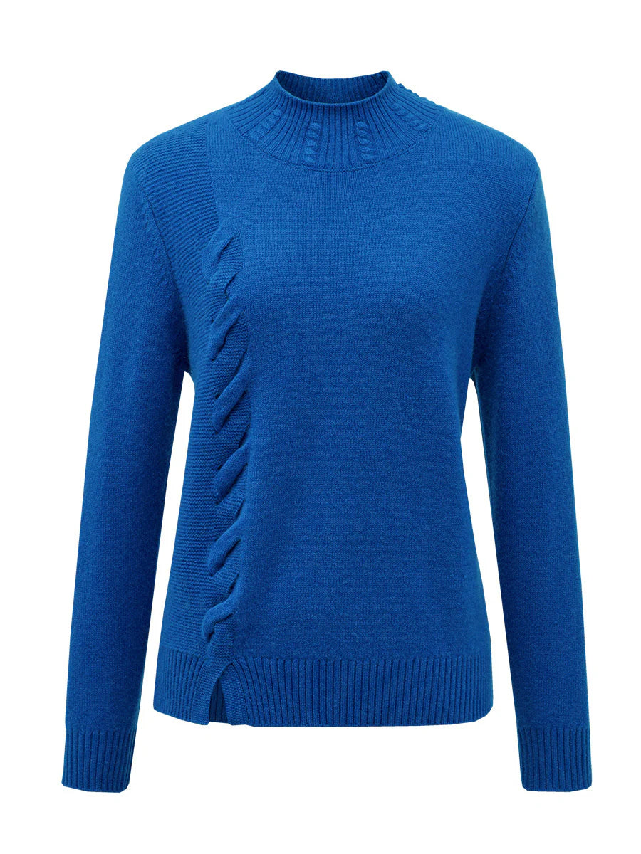 Women's Ribbed Cable Knit 100% Pure Cashmere Sweater - Custom Fit & Embroidery