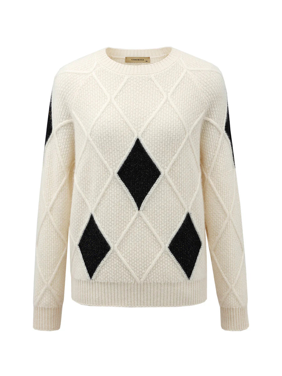 100% Cashmere Women's Sweater — Argyle Intarsia Pattern