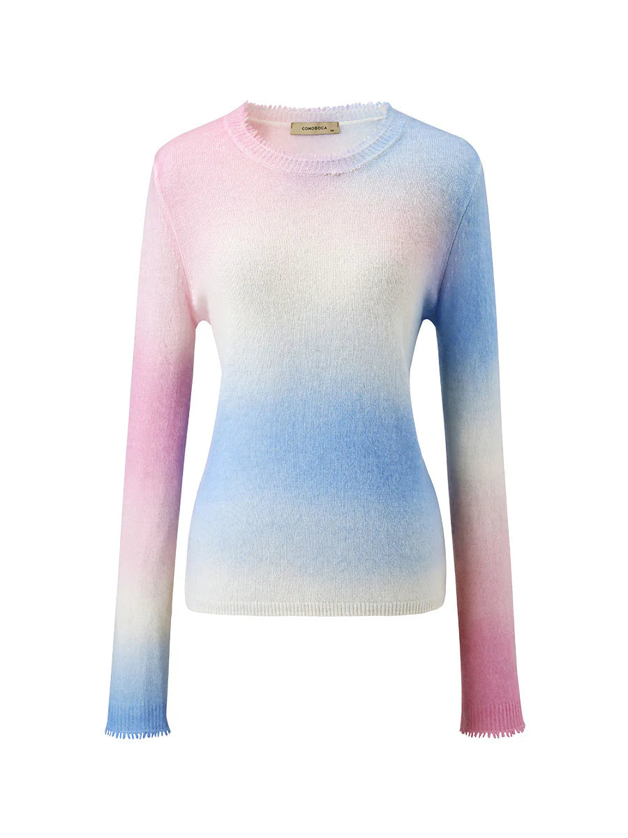 100% Cashmere Gradient Ombre Sweater — Slim Fit, Soft Pastel Fade & Personalized Embroidery