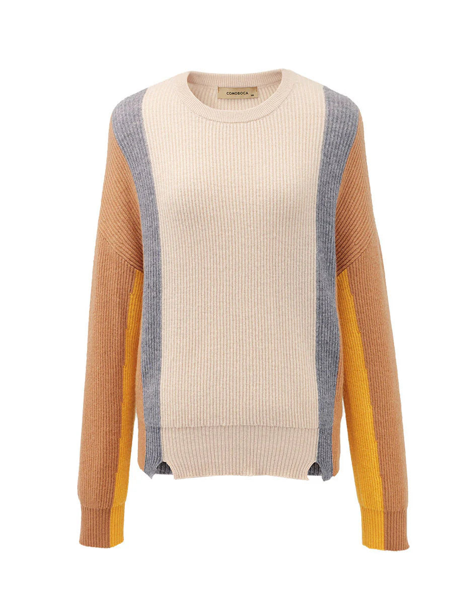 Women's Crew Neck 100% Pure Cashmere Fish Scale Inlay Sweater