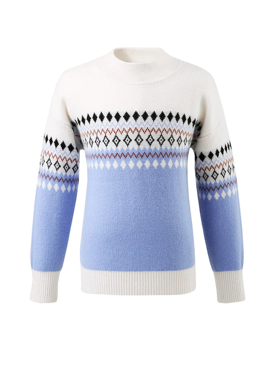 100% Cashmere Kids' Mock Neck Jacquard Sweater