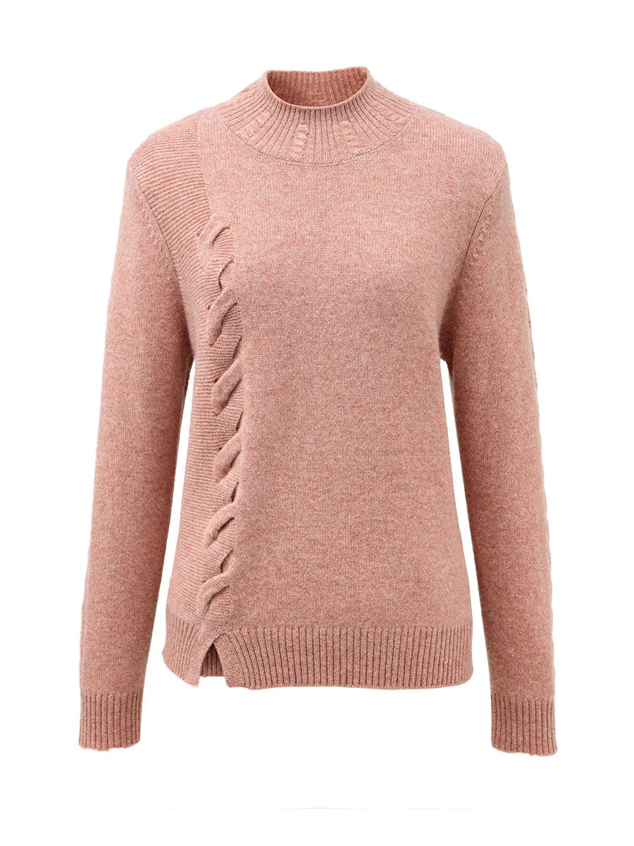 Women's Ribbed Cable Knit 100% Pure Cashmere Sweater - Custom Fit & Embroidery