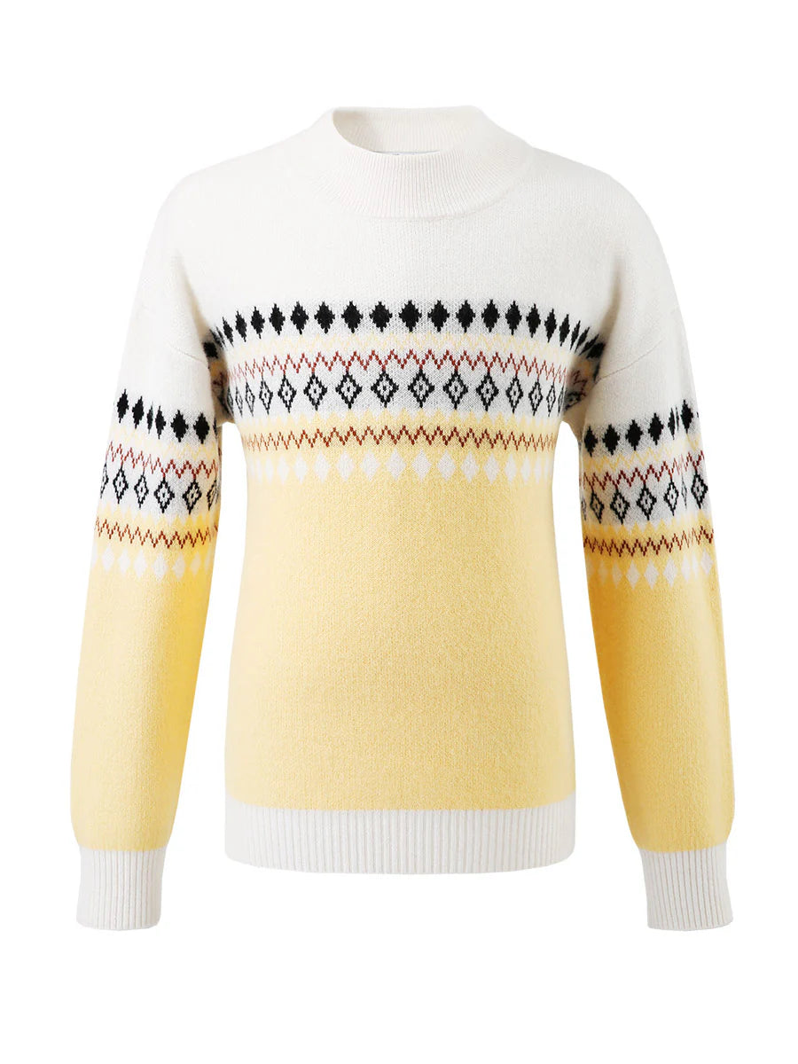 100% Cashmere Kids' Mock Neck Jacquard Sweater