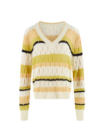 Women's Striped V-Neck 100% Pure Cashmere Sweater - Custom Fit & Embroidery