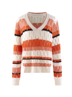 Women's Striped V-Neck 100% Pure Cashmere Sweater - Custom Fit & Embroidery