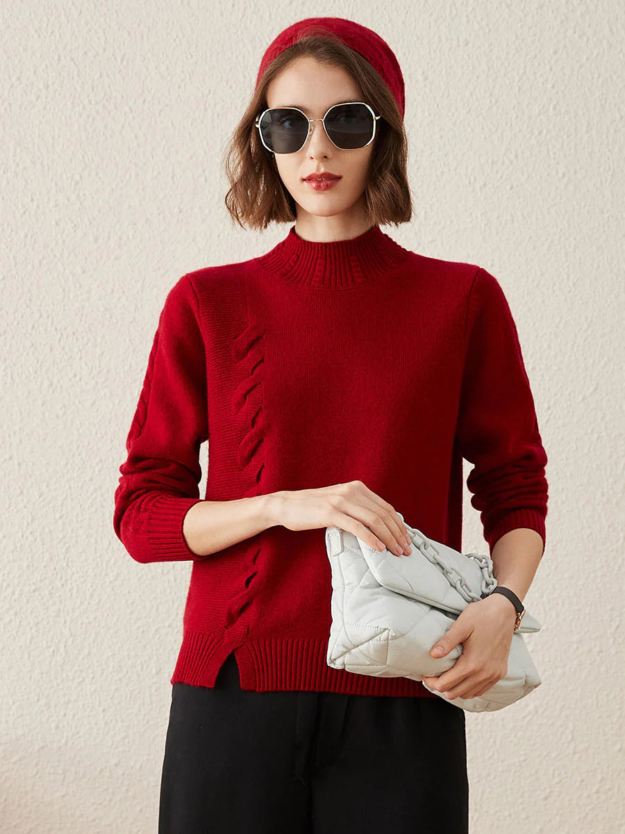 Women's Ribbed Cable Knit 100% Pure Cashmere Sweater - Custom Fit & Embroidery