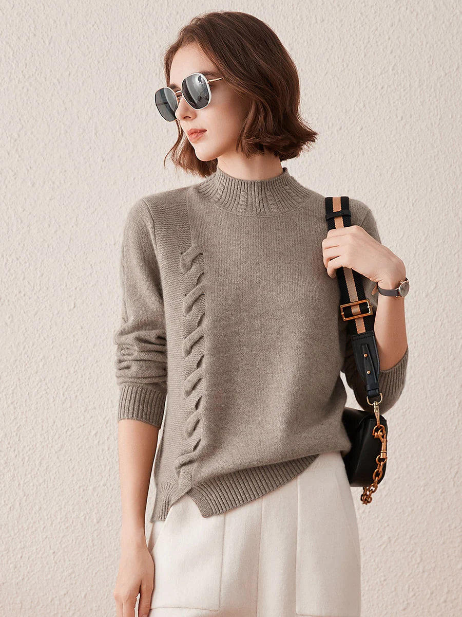 Women's Ribbed Cable Knit 100% Pure Cashmere Sweater - Custom Fit & Embroidery