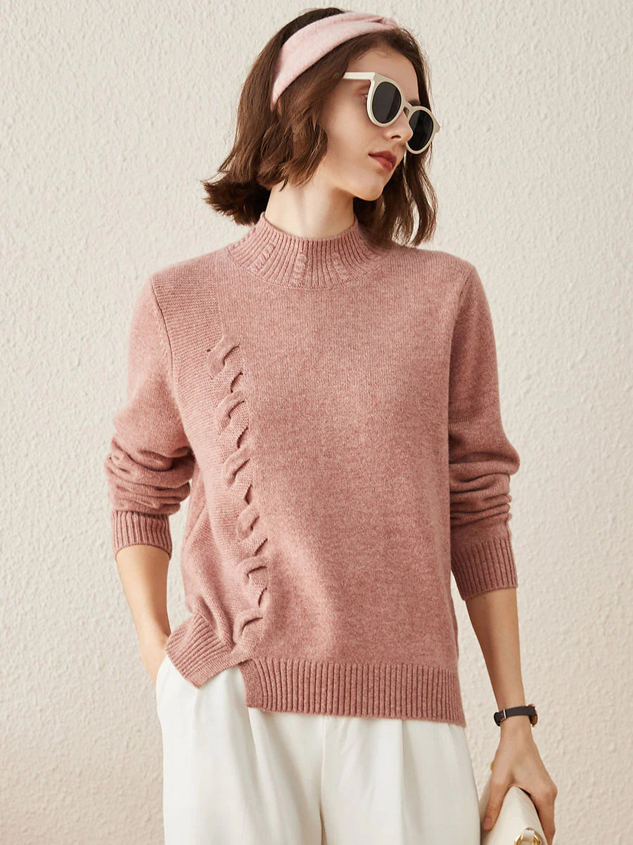 Women's Ribbed Cable Knit 100% Pure Cashmere Sweater - Custom Fit & Embroidery