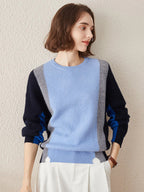 Women's Crew Neck 100% Pure Cashmere Fish Scale Inlay Sweater