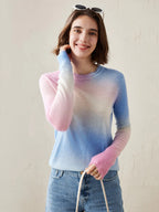 100% Cashmere Gradient Ombre Sweater — Slim Fit, Soft Pastel Fade & Personalized Embroidery