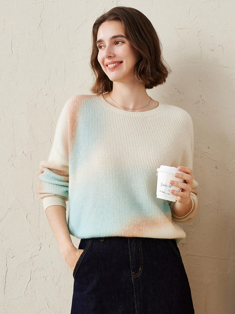 100% Cashmere Women's Gradient Knit Sweater — Soft, Cozy & Modern Design
