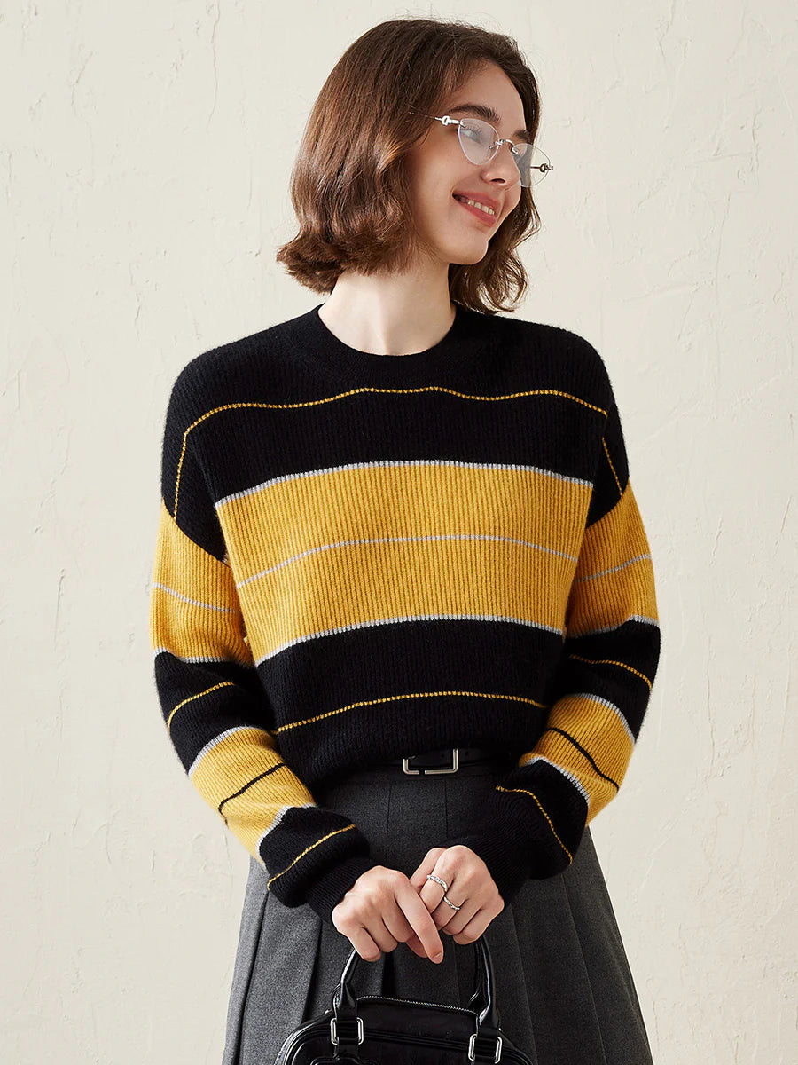 100% Cashmere Women's Striped Crewneck Sweater — Casual, Cozy & Customizable