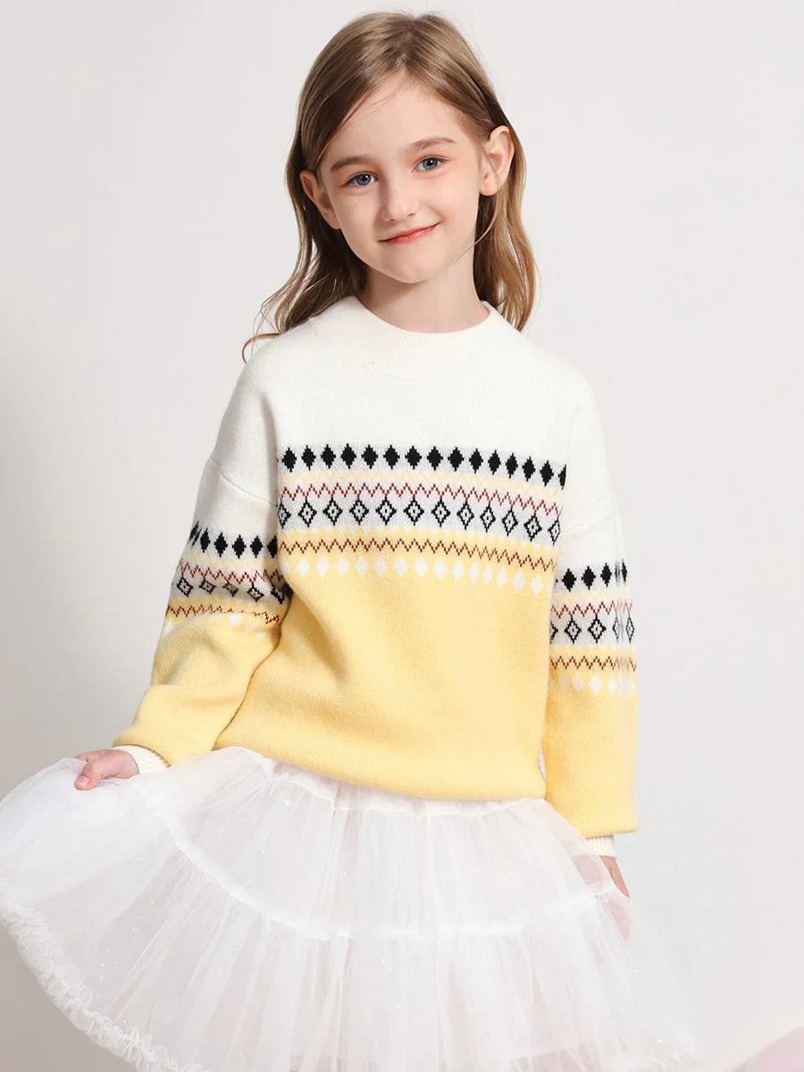 100% Cashmere Kids' Mock Neck Jacquard Sweater