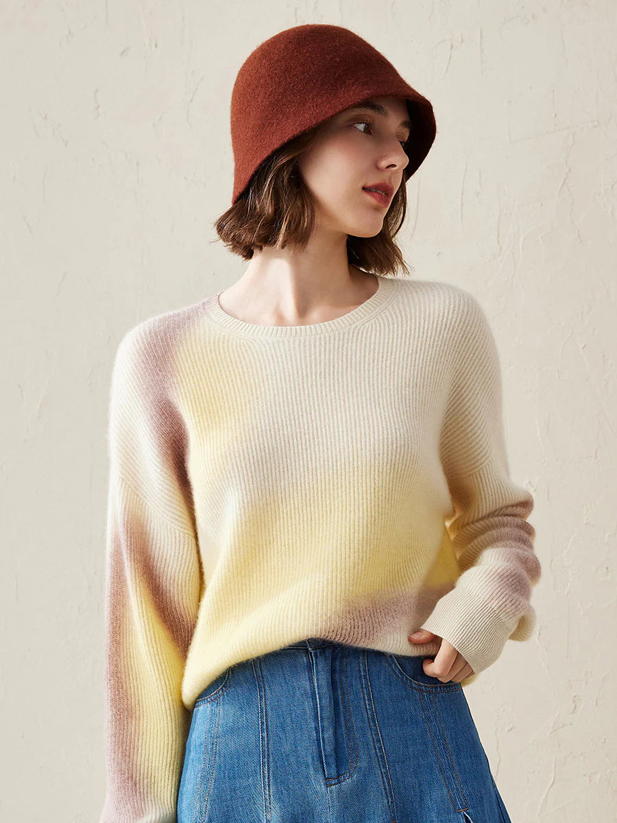 100% Cashmere Women's Gradient Knit Sweater — Soft, Cozy & Modern Design