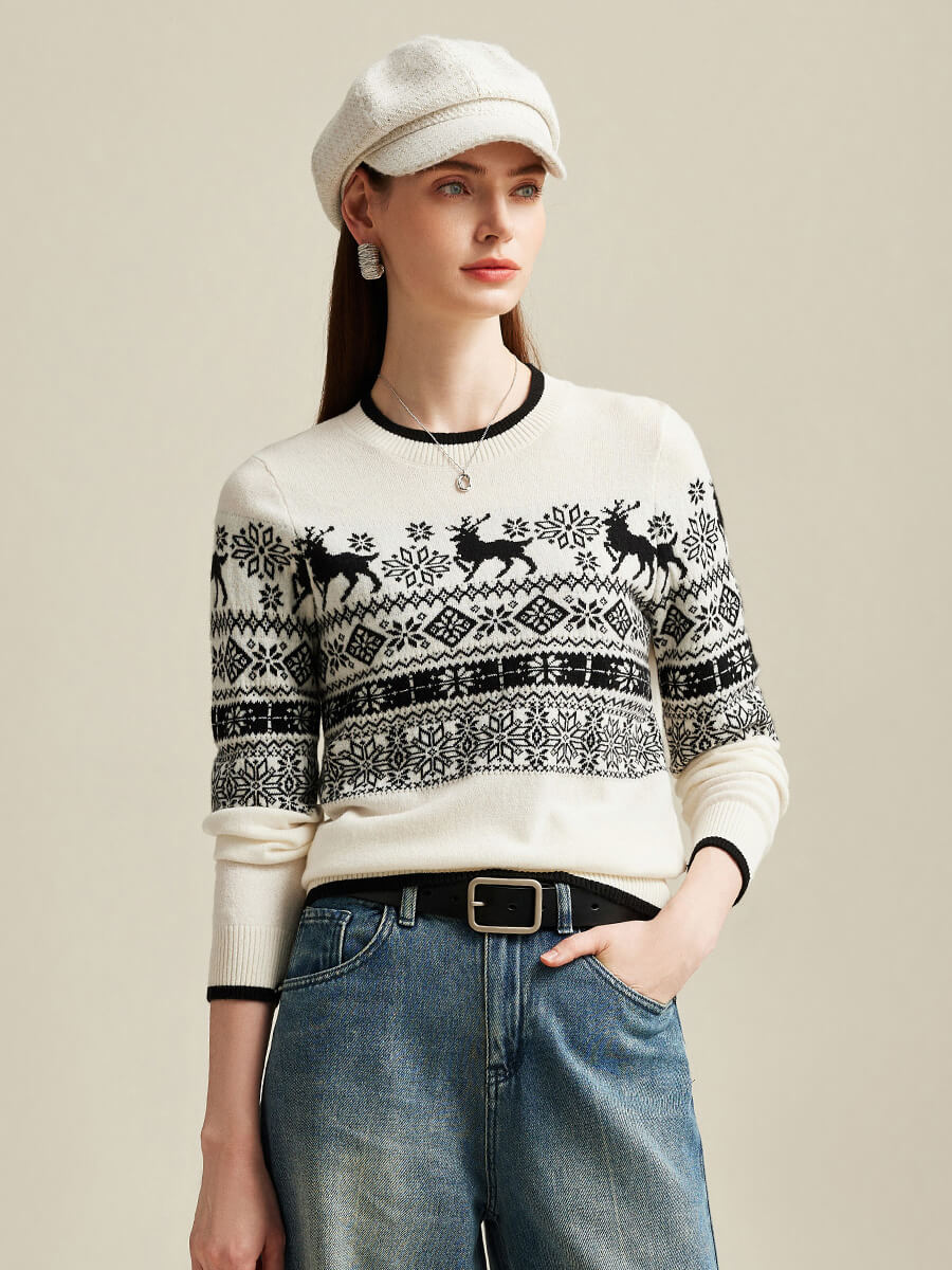 Women's Nordic Reindeer 100% Pure Cashmere Knit Sweater