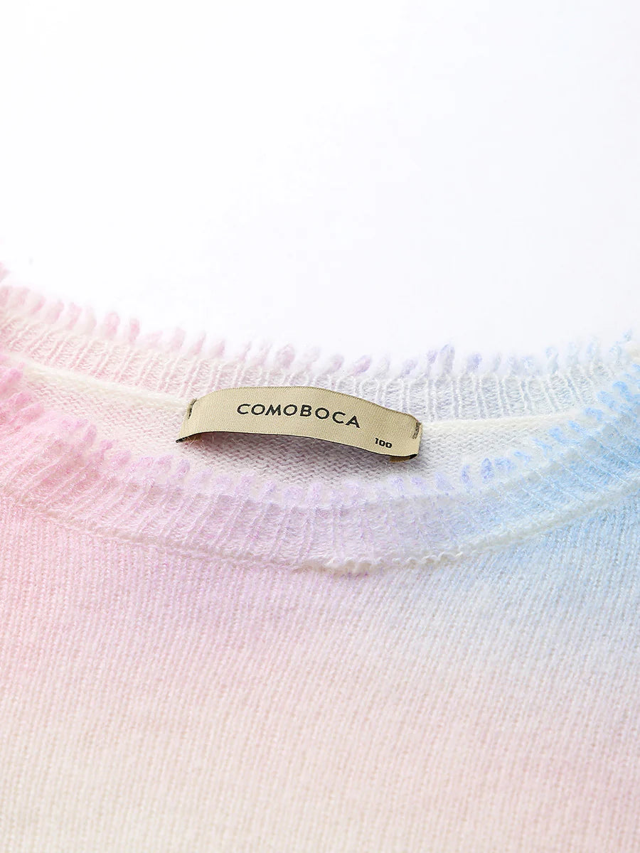100% Cashmere Gradient Ombre Sweater — Slim Fit, Soft Pastel Fade & Personalized Embroidery