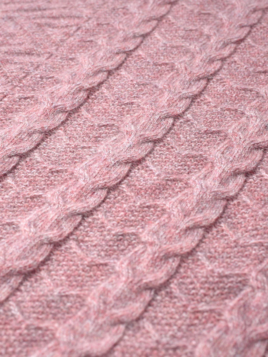 100% Cashmere Women's Cozy Pink Knit Sweater — Elegant Cable Knit & Relaxed Fit