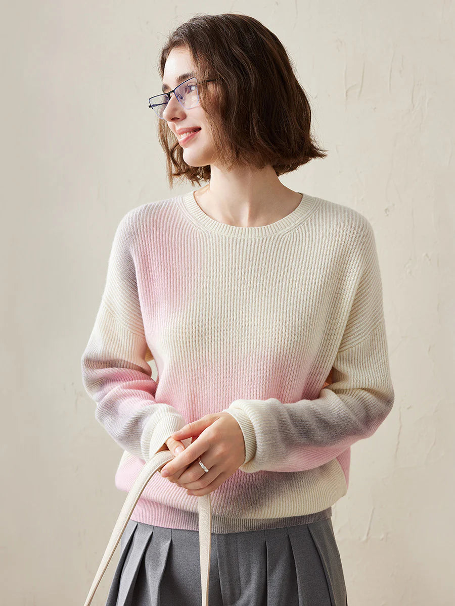 100% Cashmere Women's Gradient Knit Sweater — Soft, Cozy & Modern Design