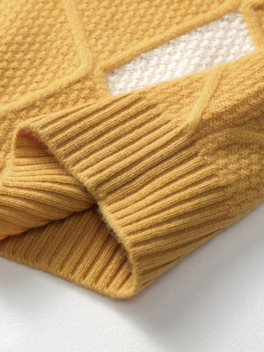100% Cashmere Women's Sweater — Argyle Intarsia Pattern