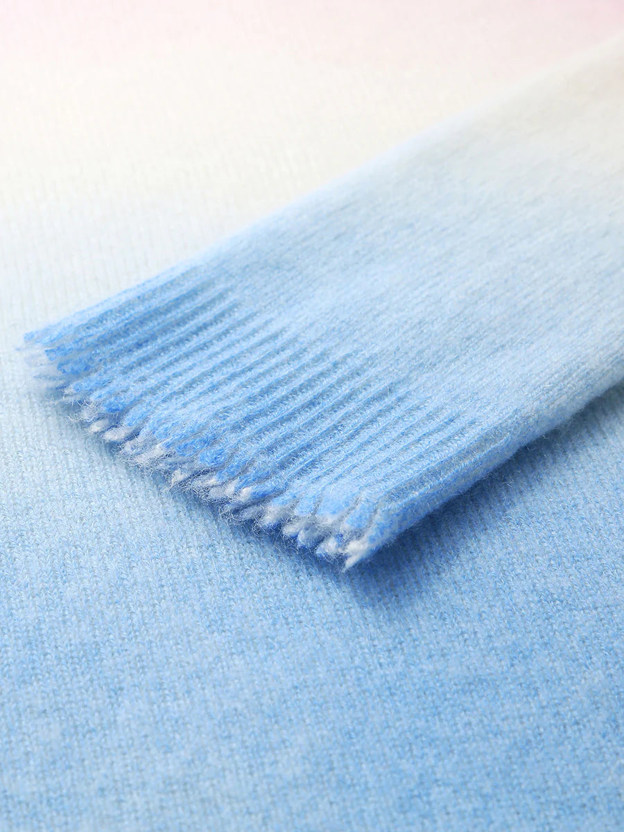 100% Cashmere Gradient Ombre Sweater — Slim Fit, Soft Pastel Fade & Personalized Embroidery