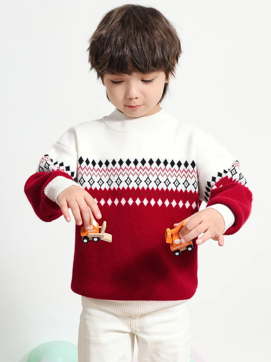 100% Cashmere Kids' Mock Neck Jacquard Sweater