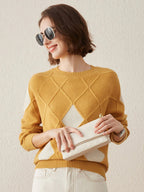 100% Cashmere Women's Sweater — Argyle Intarsia Pattern