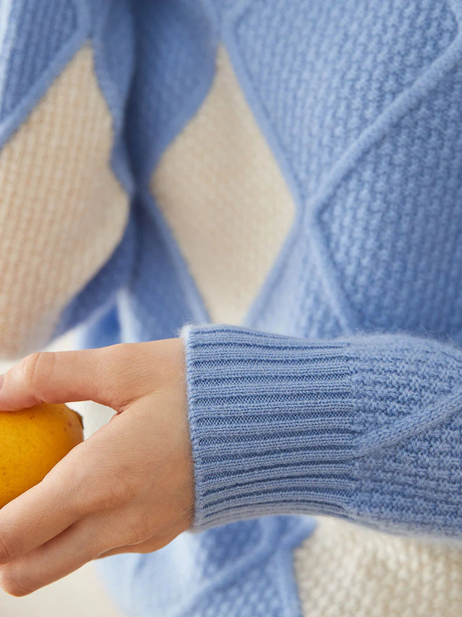 100% Cashmere Women's Sweater — Argyle Intarsia Pattern
