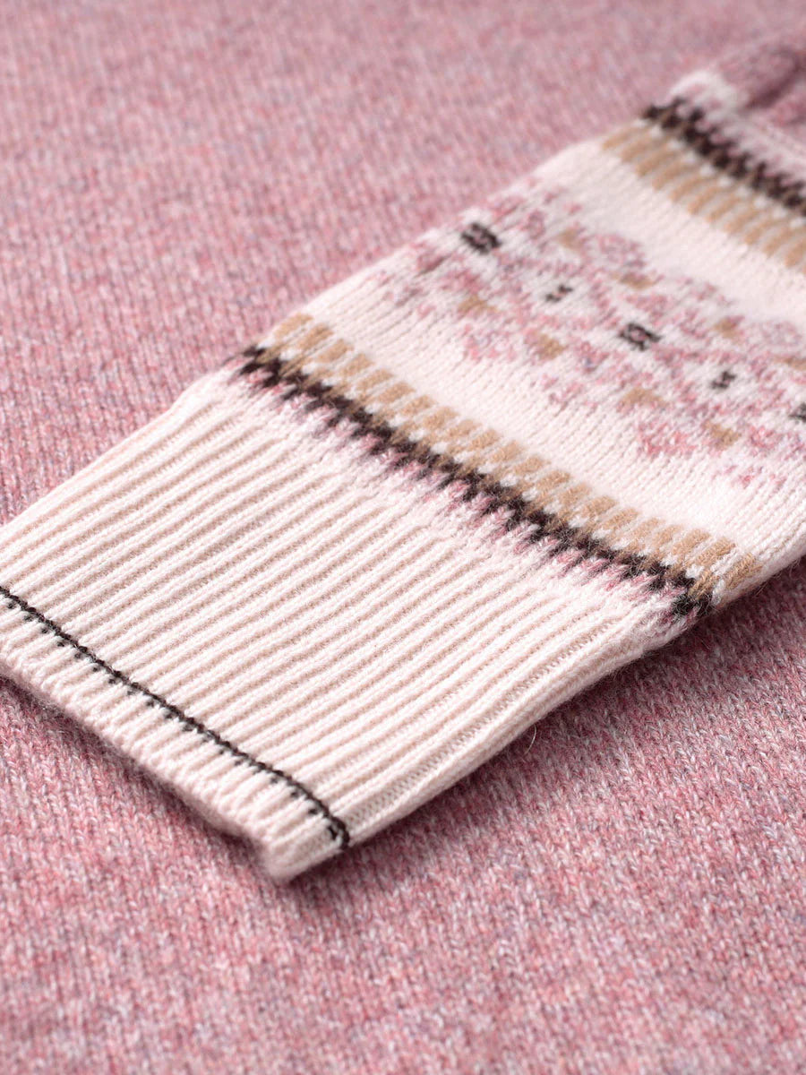 100% Cashmere Women's Cozy Pink Knit Sweater — Elegant Cable Knit & Relaxed Fit