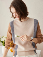 Women's Crew Neck 100% Pure Cashmere Fish Scale Inlay Sweater