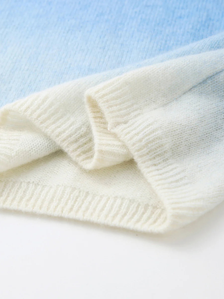 100% Cashmere Gradient Ombre Sweater — Slim Fit, Soft Pastel Fade & Personalized Embroidery