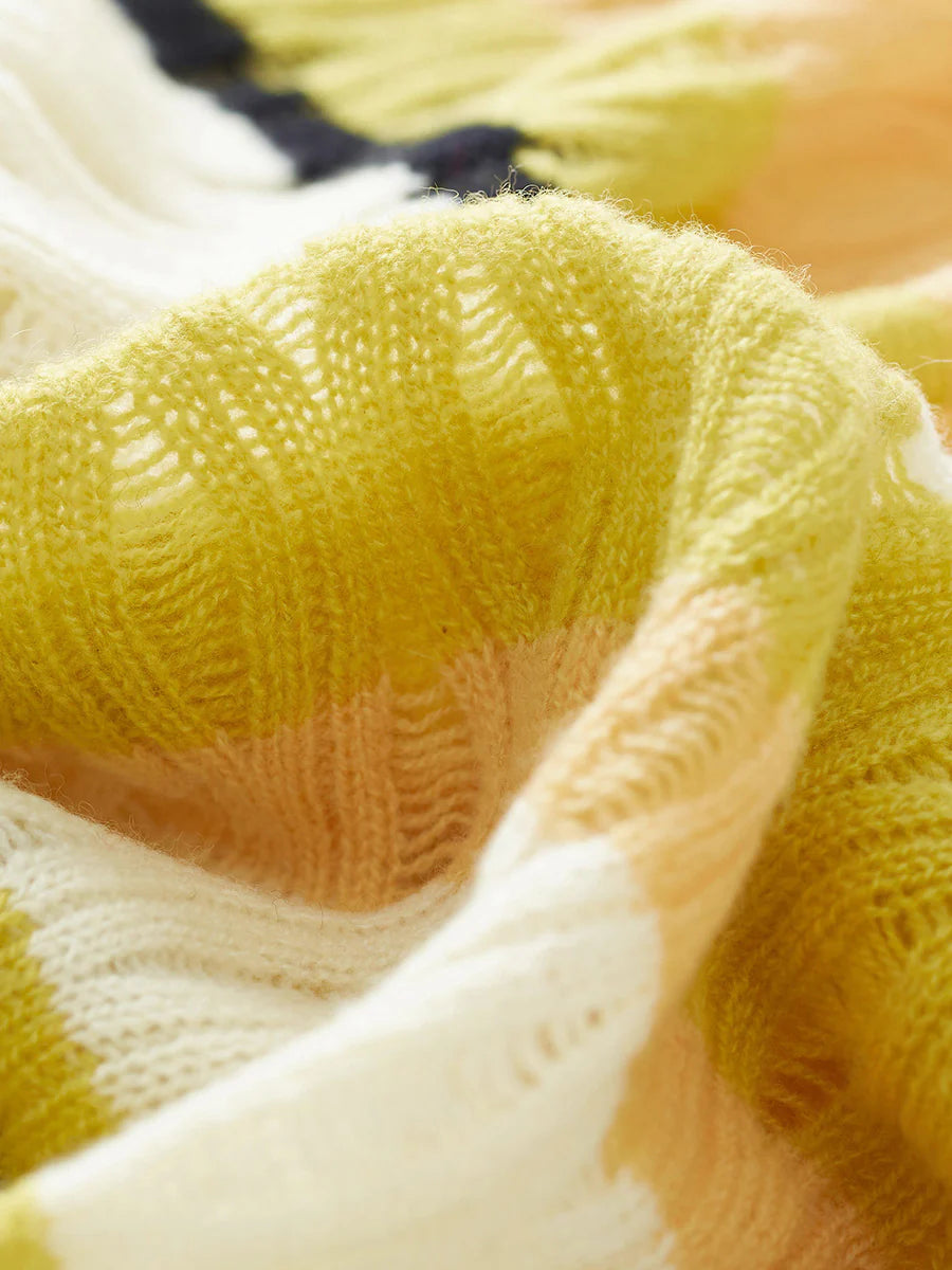 Women's Striped V-Neck 100% Pure Cashmere Sweater - Custom Fit & Embroidery