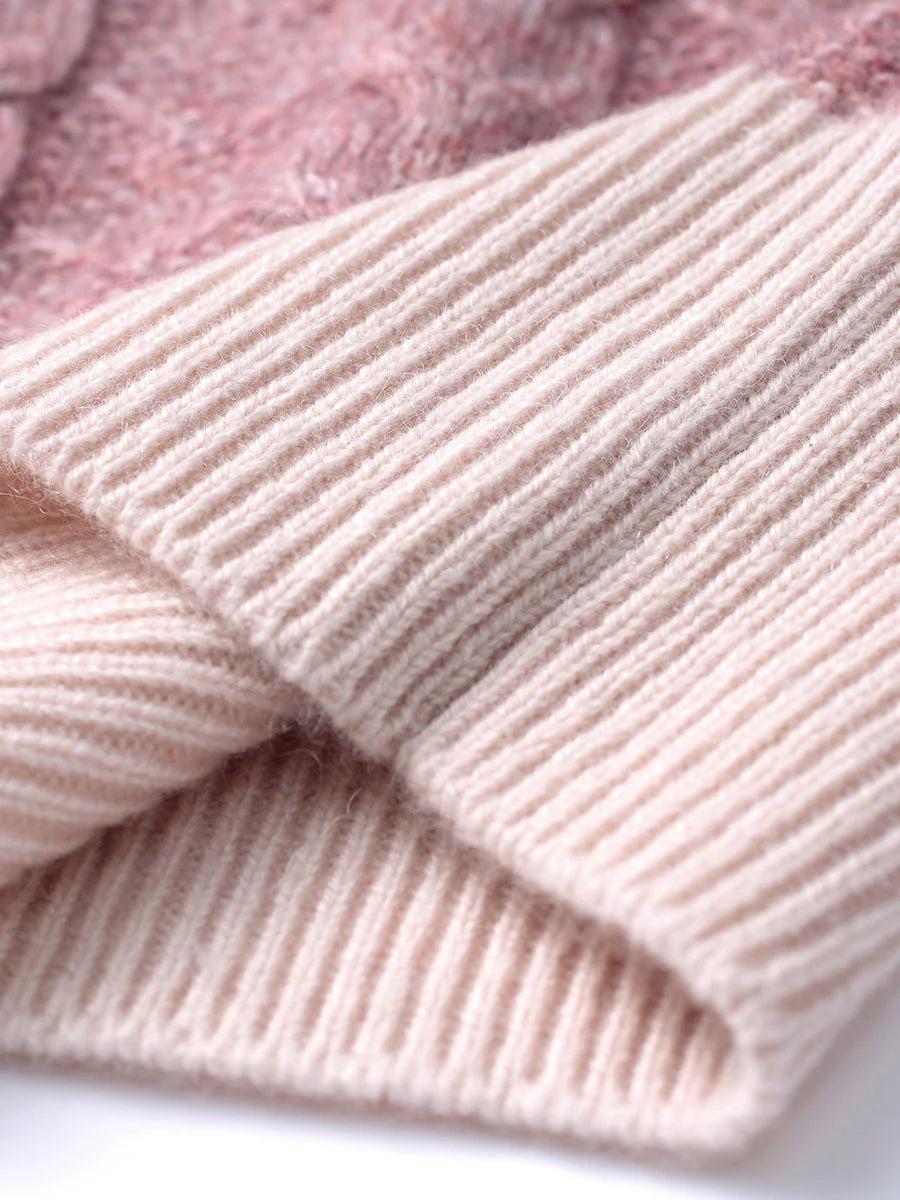 100% Cashmere Women's Cozy Pink Knit Sweater — Elegant Cable Knit & Relaxed Fit