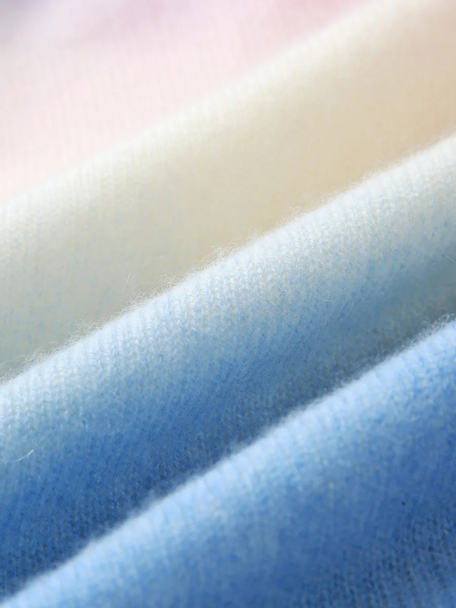 100% Cashmere Gradient Ombre Sweater — Slim Fit, Soft Pastel Fade & Personalized Embroidery