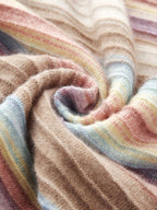 100% Cashmere Women's Rainbow Striped Round Neck Sweater — Soft, Vibrant & Cheerful