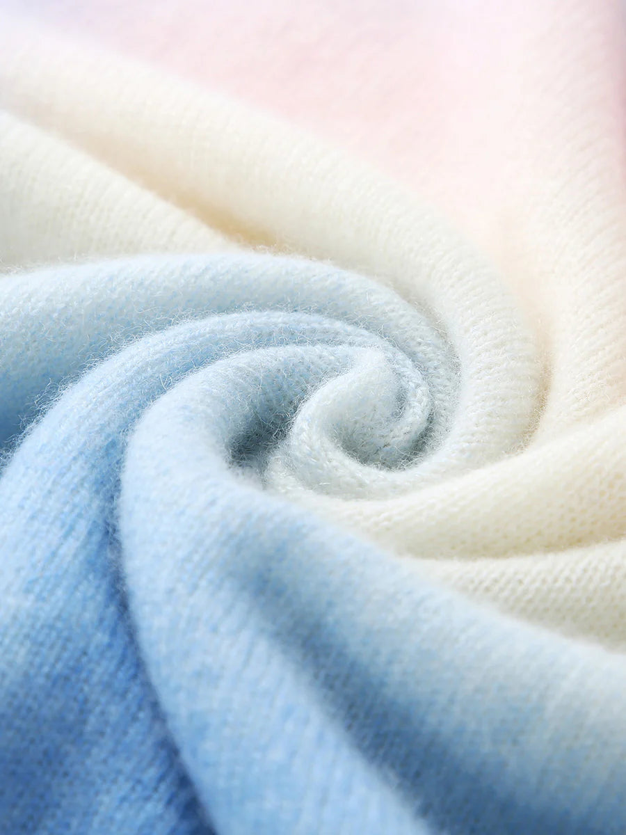 100% Cashmere Gradient Ombre Sweater — Slim Fit, Soft Pastel Fade & Personalized Embroidery