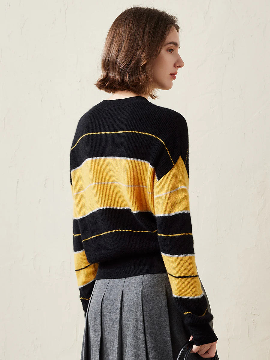 100% Cashmere Women's Striped Crewneck Sweater — Casual, Cozy & Customizable