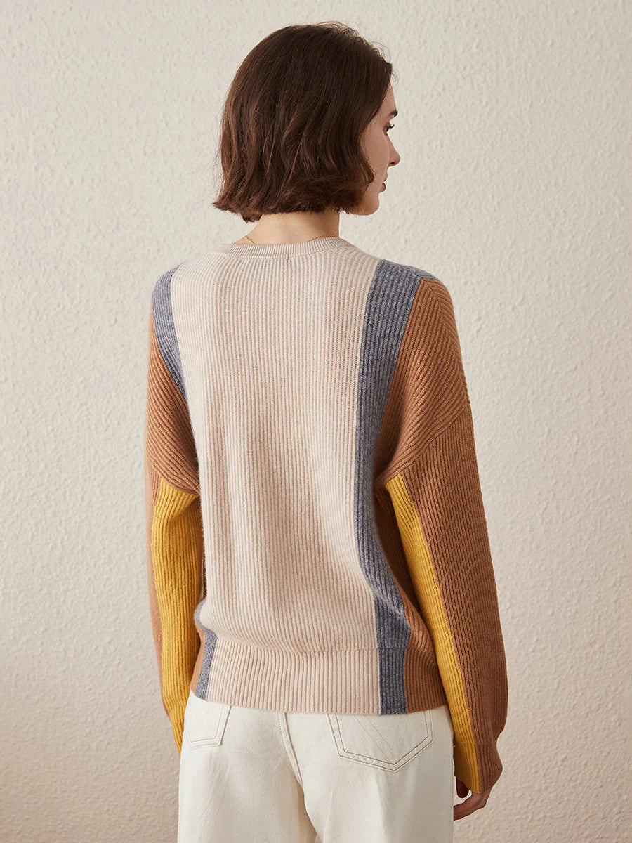 Women's Crew Neck 100% Pure Cashmere Fish Scale Inlay Sweater