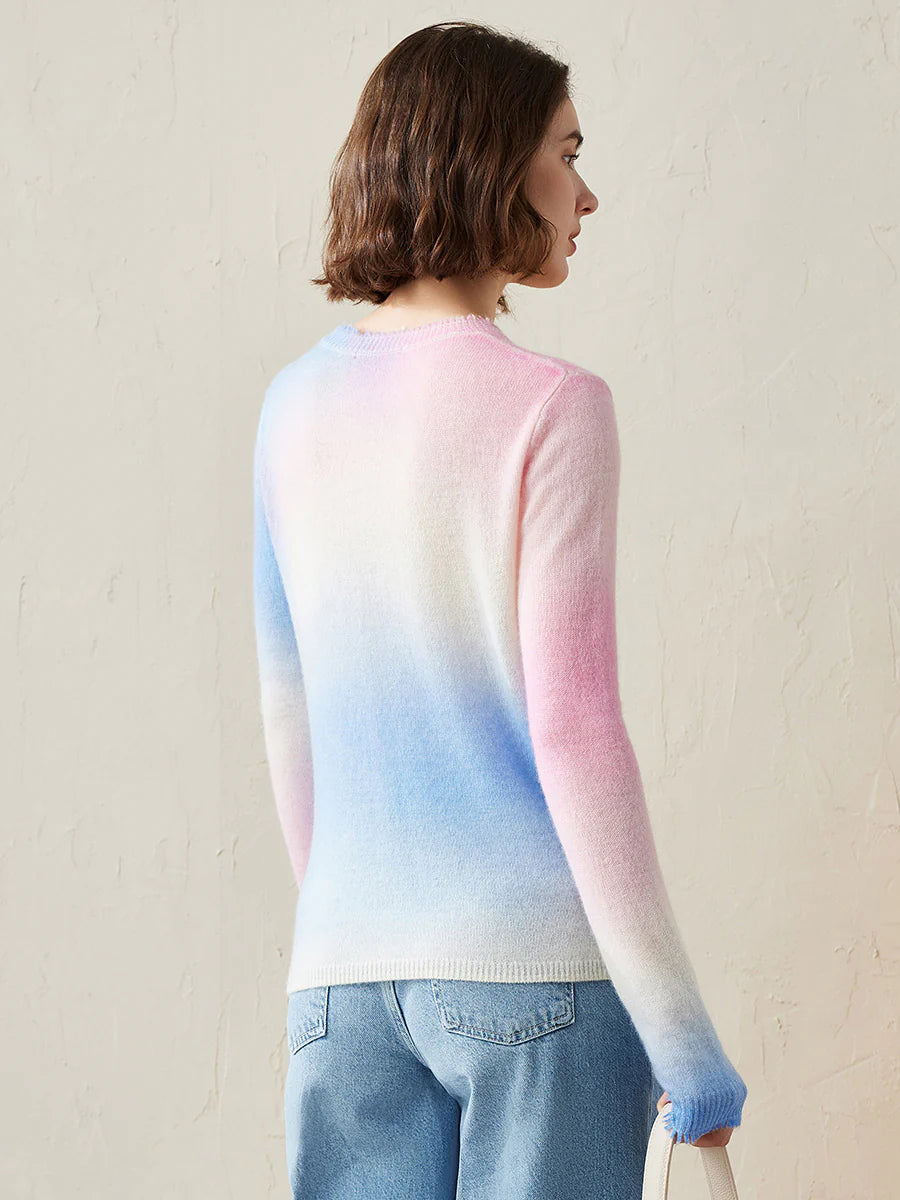 100% Cashmere Gradient Ombre Sweater — Slim Fit, Soft Pastel Fade & Personalized Embroidery