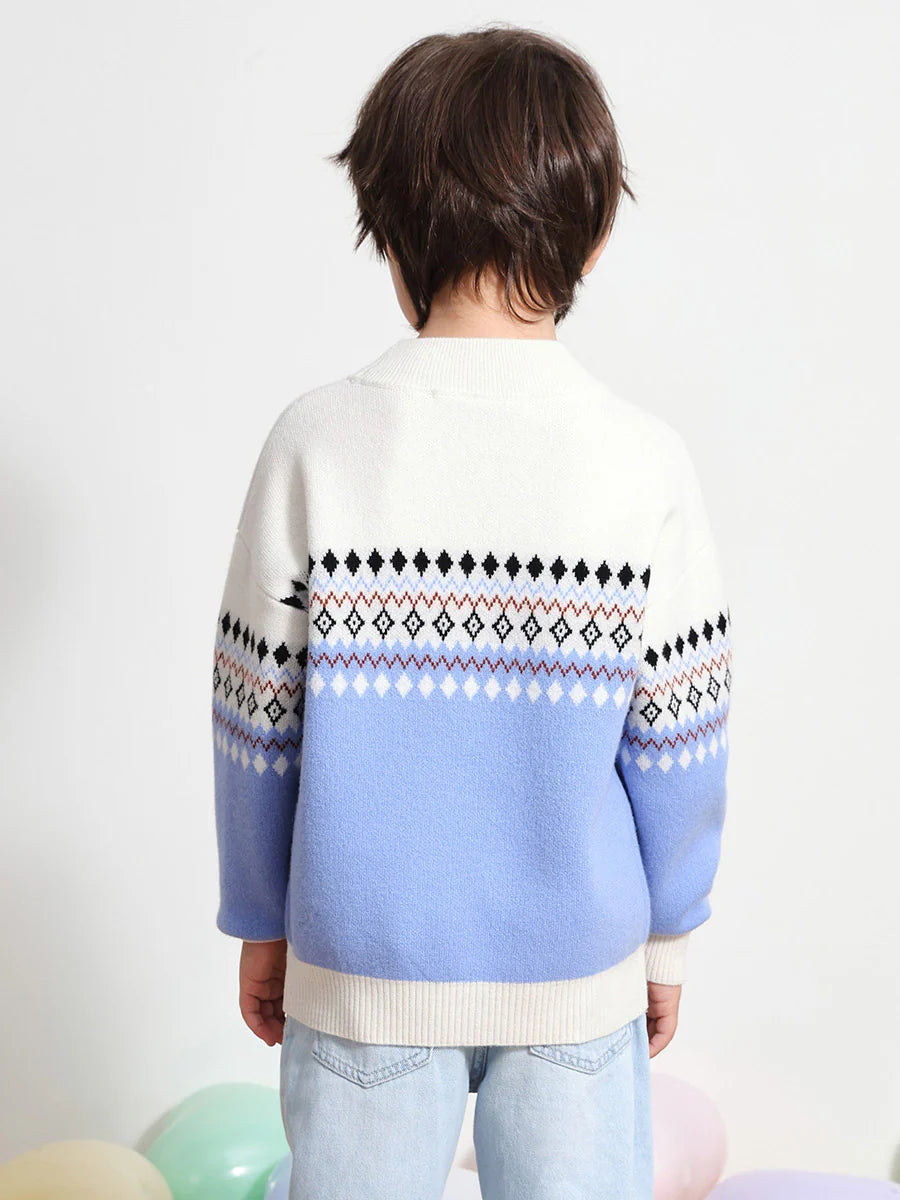100% Cashmere Kids' Mock Neck Jacquard Sweater
