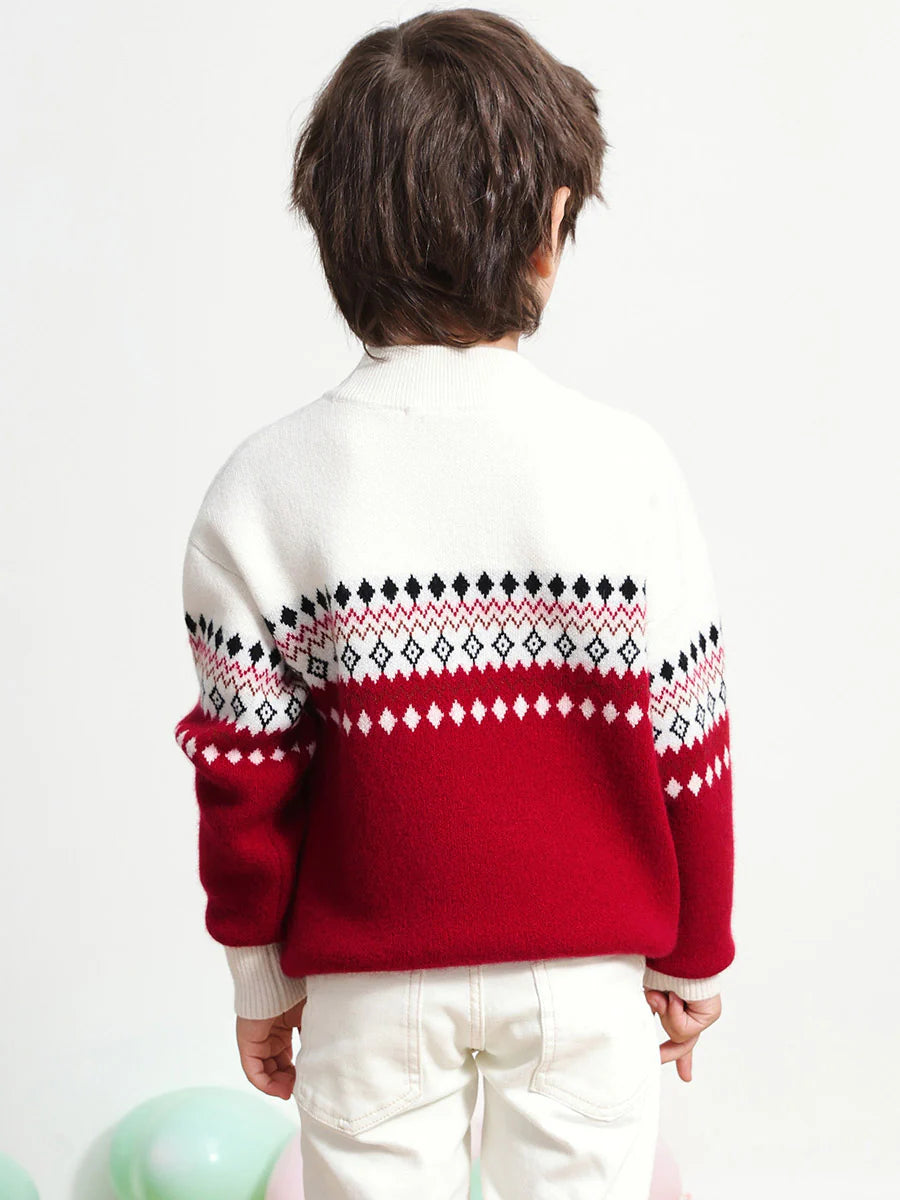 100% Cashmere Kids' Mock Neck Jacquard Sweater