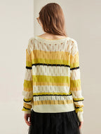 Women's Striped V-Neck 100% Pure Cashmere Sweater - Custom Fit & Embroidery